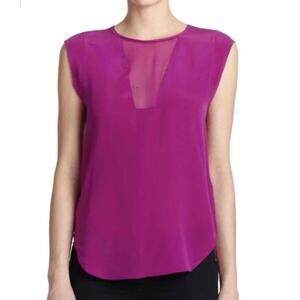 REBECCA TAYLOR Charlie 100% Silk Top in Fuchsia-Size 10
